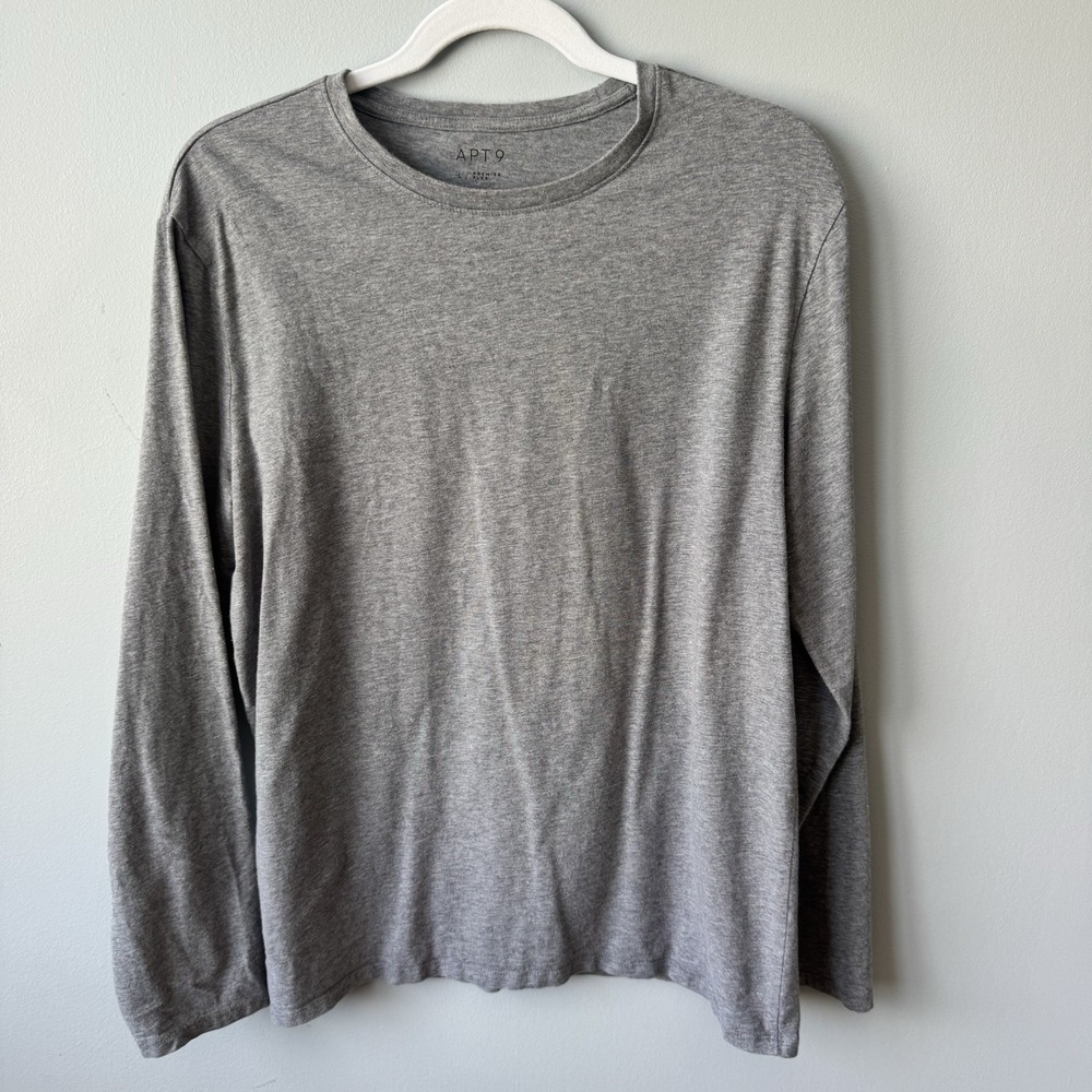 APT.9 Shirt Mens L Gray Premier Flex Long Sleeve Stretch Tee Tagless Crew Neck